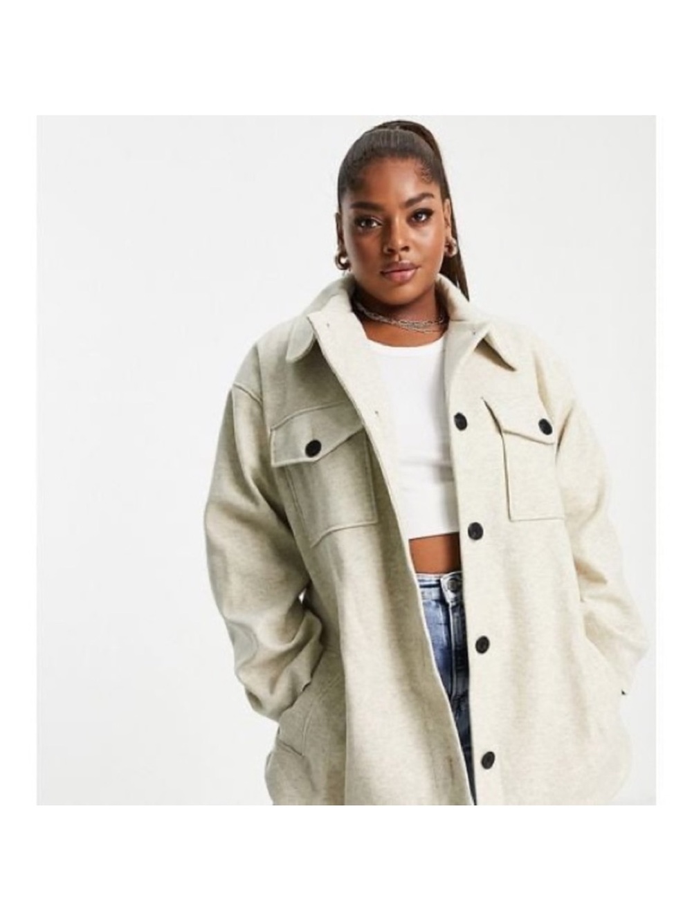 ASOS Oatmeal Pea Coat US26/UK30 Button Front